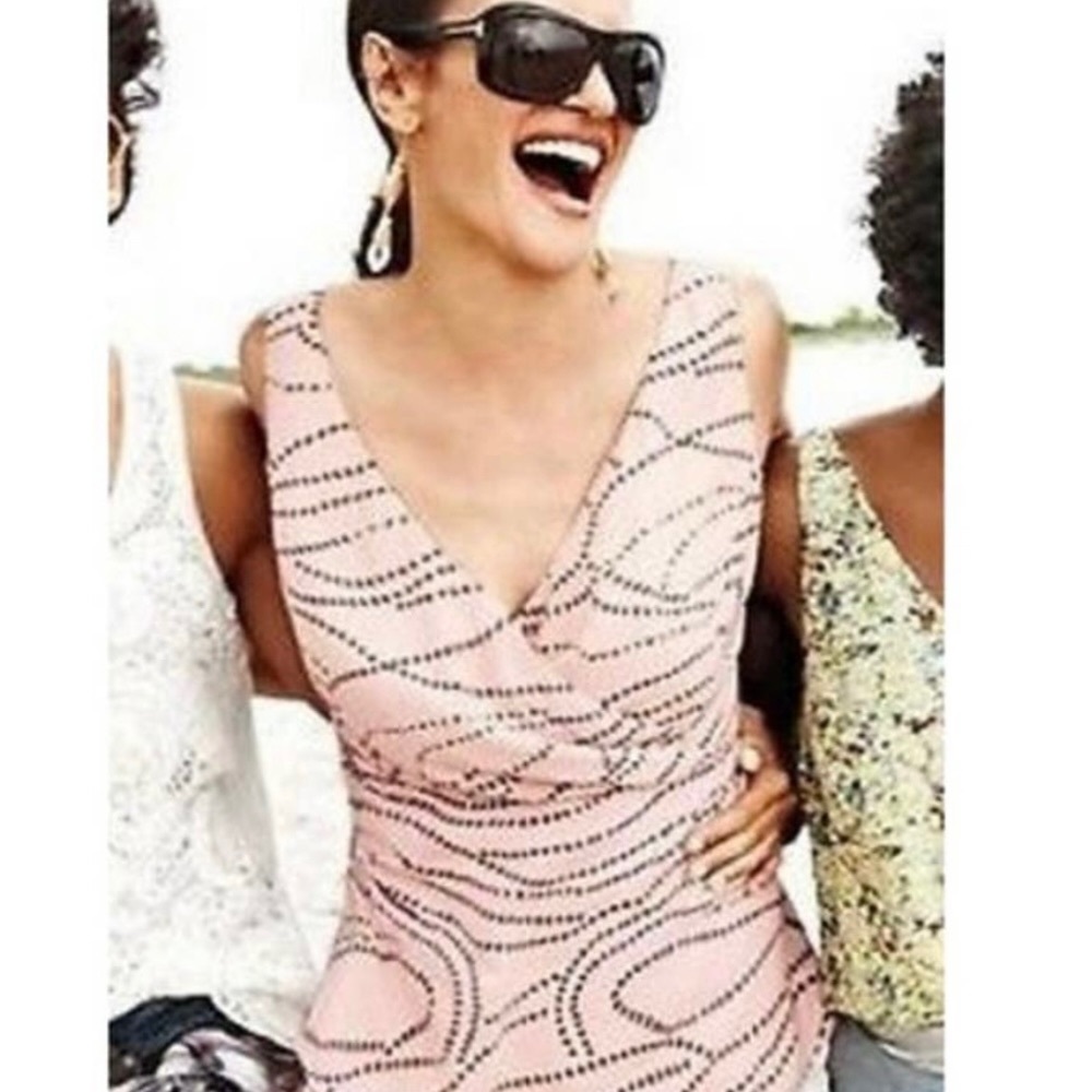 CAbi Pink and Black Patterned Top